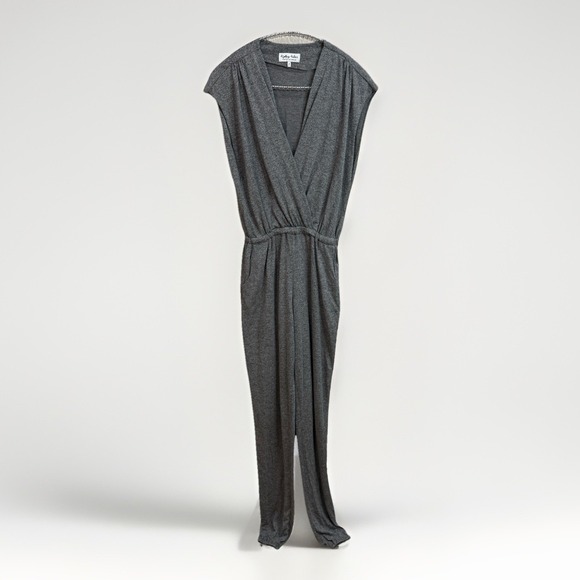 Ripley Rader Womens Sz 1 (XS) Gray Faux Wrap V-Neck Stretch Jumpsuit Taper Leg - Picture 3 of 8